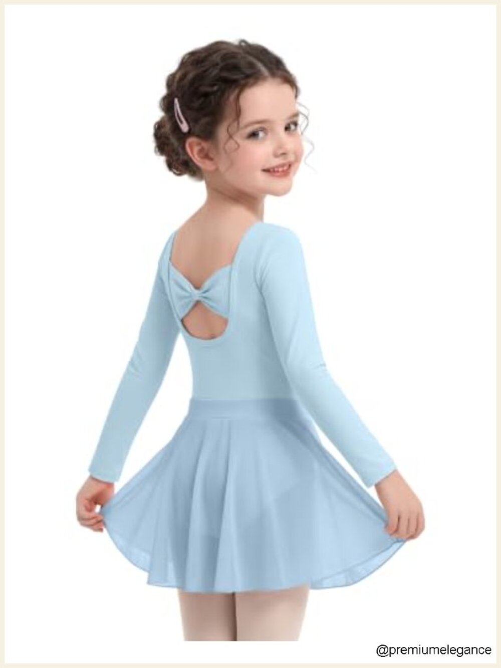 Girls Ballet Leotard Long Sleeve Dance Dress with Removable Skirt